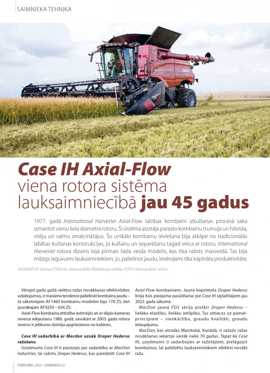 Case IH Axial-Flow viena rotora sistēma lauksaimniecibā jau 45 gadus!